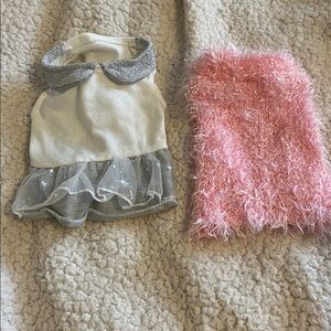 Gray and White Dog Dress and Pink Sweater Vest for Dogs